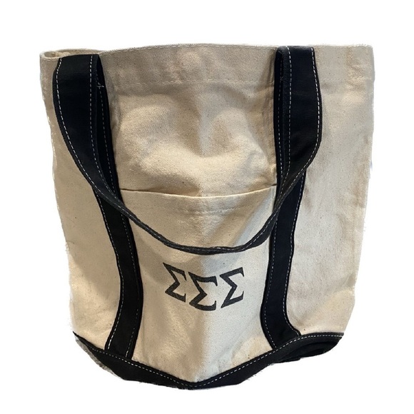 Medium Sigma Sigma Sigma Tote Bag with Navy Letters - Picture 3 of 7